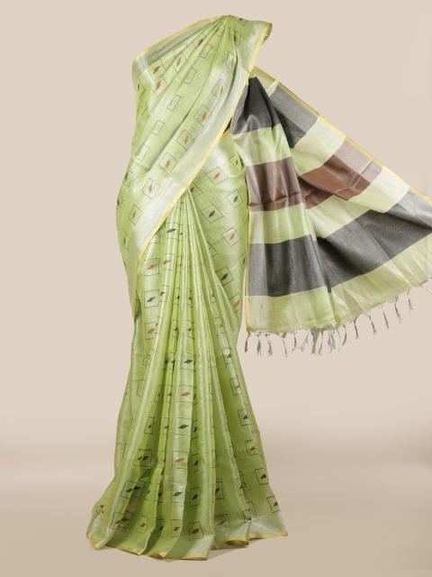 

Pothys Green Printed Linen Blend Saree