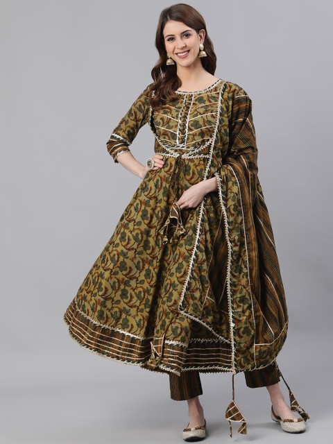 

Ishin Women Green Printed Kurta with Trousers & Dupatta