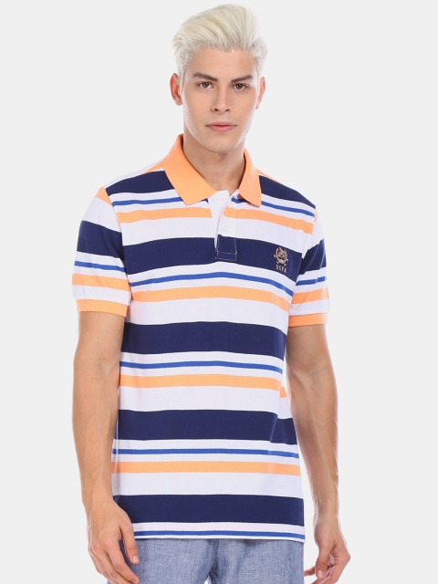 

U.S. Polo Assn. Men White & Navy Blue Striped Polo Collar T-shirt
