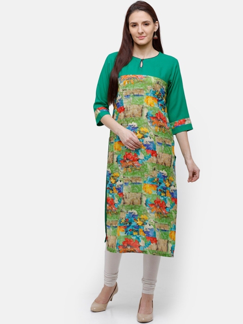 

Rasada Green Printed Keyhole Neck A-Line Kurta