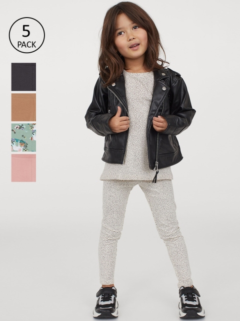 

H&M Girls 5-Pack Cotton Leggings, Multi