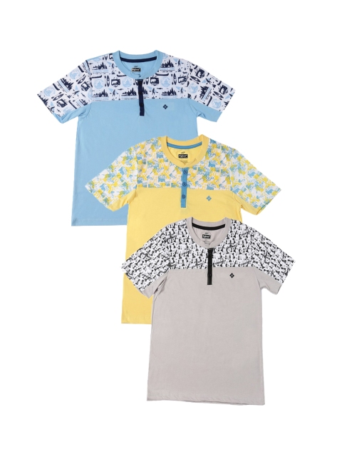 

Dollar Boys Multicoloured Pack of 3 Printed Henley Neck Cotton T-shirt, Multi