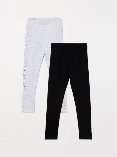 Fame Forever by Lifestyle Girls Pack Of 2 Solid Ankle-Length Leggings, Grey