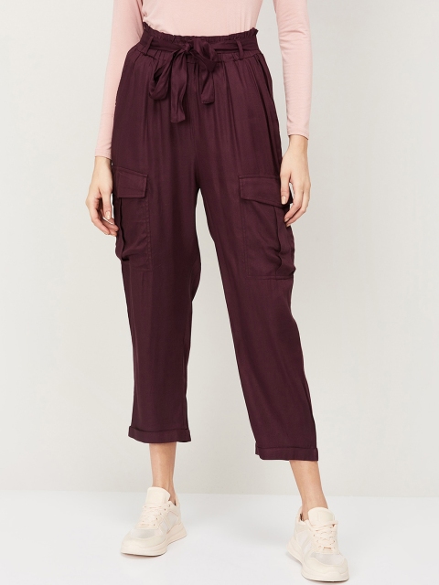 

Ginger by Lifestyle Women Burgundy Regular Fit Solid Peg Trousers