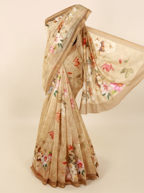 

Pothys Cream-Coloured & Beige Pure Silk Phulkari Printed Saree