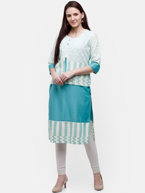 

Rasada Blue Floral Embroidered Thread Work Kurta