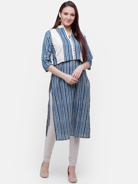 

Rasada Women Blue & White Striped Straight Kurta