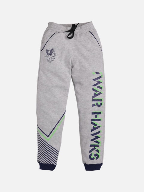 

TAMBOURINE Boys Grey & Green Printed Slim-Fit Cotton Joggers