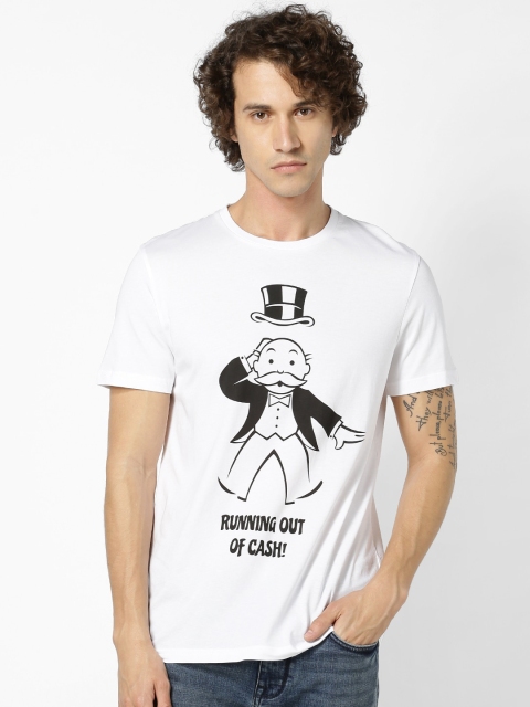 

Celio Men White & Black Printed Round Neck T-shirt