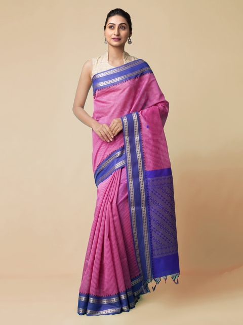 

Unnati Silks Pink Silk Cotton Checked Baluchari Saree
