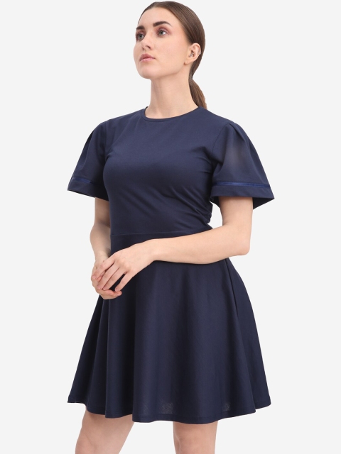 

Samshek Women Blue Solid Fit and Flare Dress
