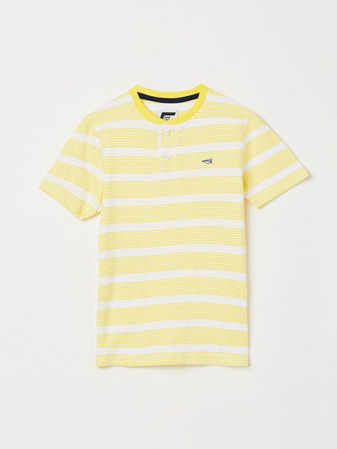 

Fame Forever by Lifestyle Boys Yellow & White Striped Henley Neck T-shirt