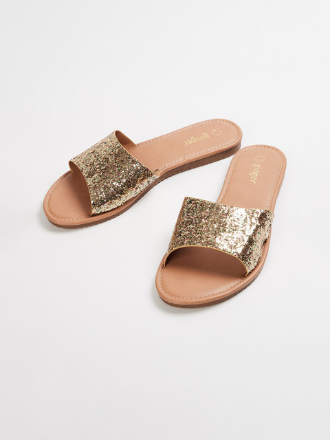 

Ginger by Lifestyle Women Gold-Toned Textured PU Open Toe Flats