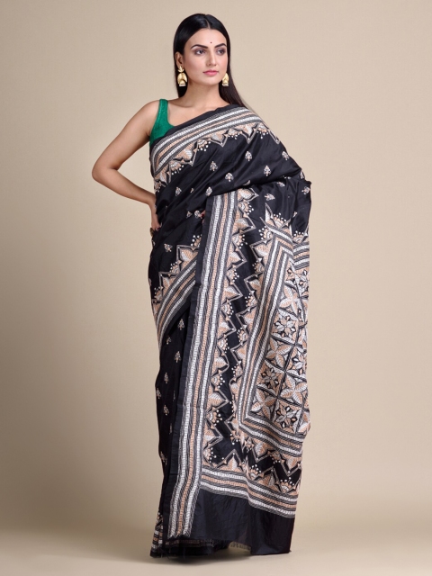 

Mitera Black Woven Design Pure Silk Saree
