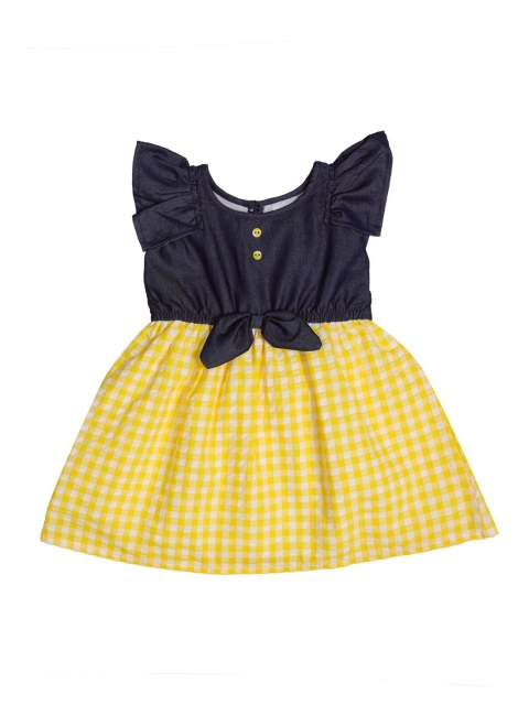 

Doodle Girls Yellow & Navy Blue Checked Fit and Flare Dress