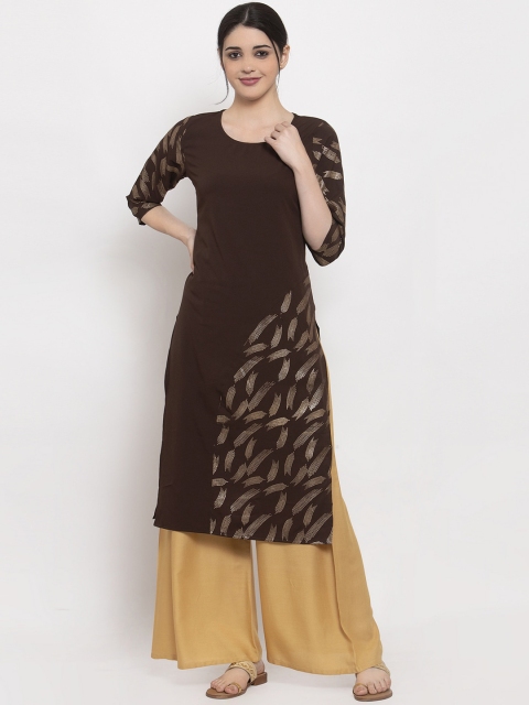 

ALC Creations Brown Printed Crepe Round Neck Regular Sleeves Kurta