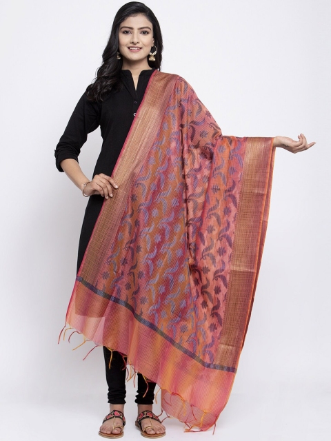 

LOOM LEGACY Orange & Blue Banarsi Cotton Silk Jacquard Dupatta