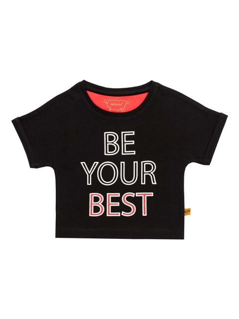 

Kid Studio Girls Black Printed Pure Cotton Crop Top