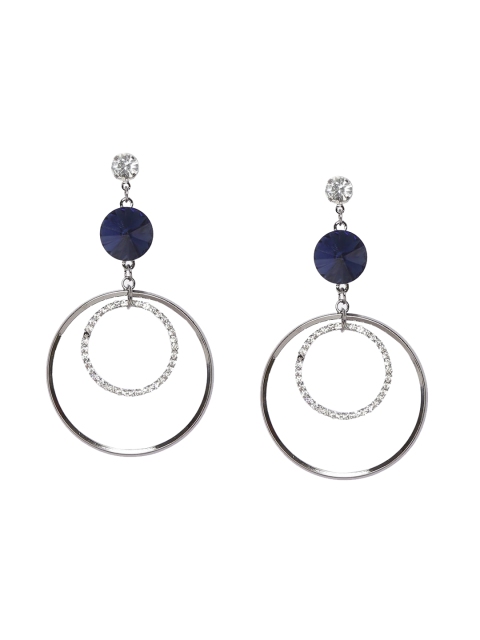 

Mali Fionna Navy Blue & Silver-Toned Circular Drop Earrings