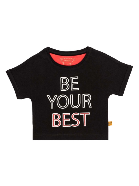 

Kid Studio Black Printed Pure Cotton Crop Top
