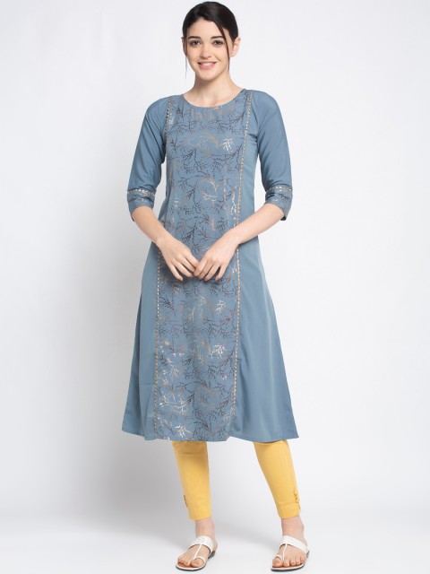 

ALC Creations Blue Floral Printed Crepe Kurta