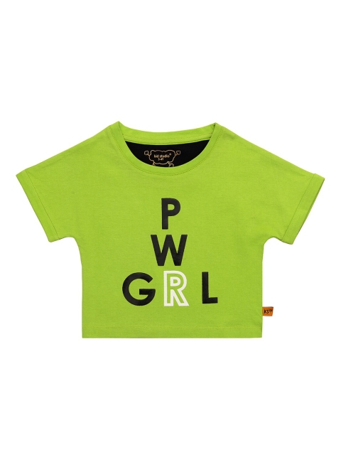 

Kid Studio Girls Green & Black Printed Round Neck T-shirt