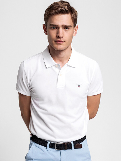 

GANT Men White Solid Polo Collar T-shirt