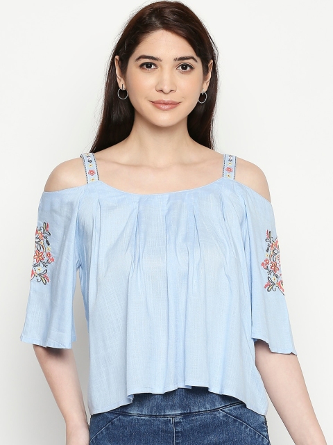 

People Women Blue Solid Top