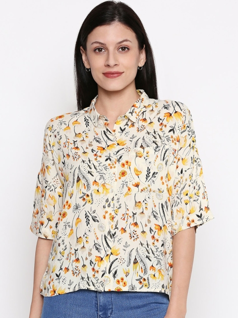 

People Women White Regular Fit Printed Casual Shirt
