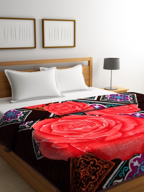 

NEUDIS Red & Black Floral Mild Winter 500 GSM Double Queen Bed Blanket