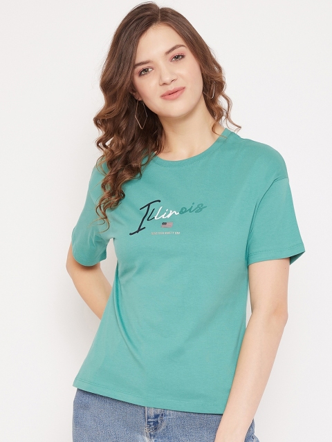 

Octave Women Green Printed Round Neck T-shirt