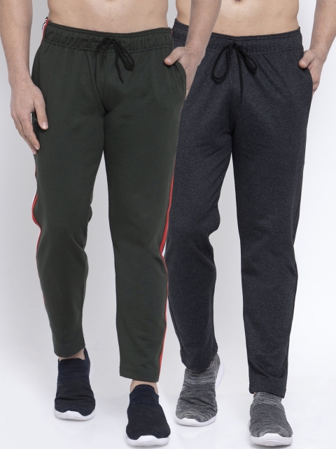 

NEUDIS Men Pack of 2 Olive Green & Grey Solid Slim Fit Track Pants