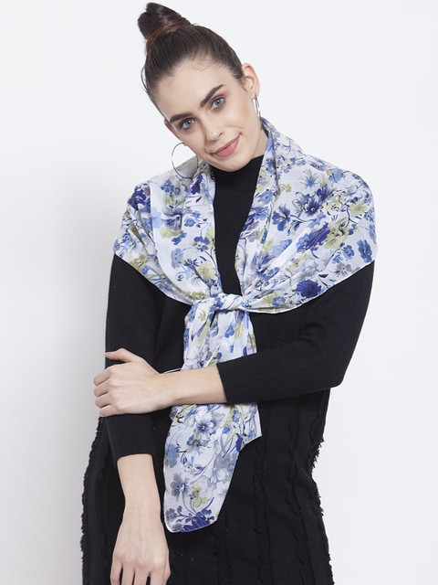 

J Style Women White & Blue Printed Stole