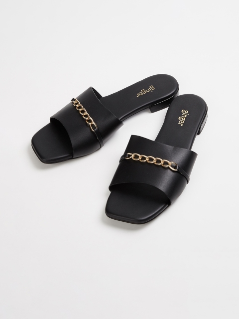 

Ginger by Lifestyle Women Black Solid PU Open Toe Flats