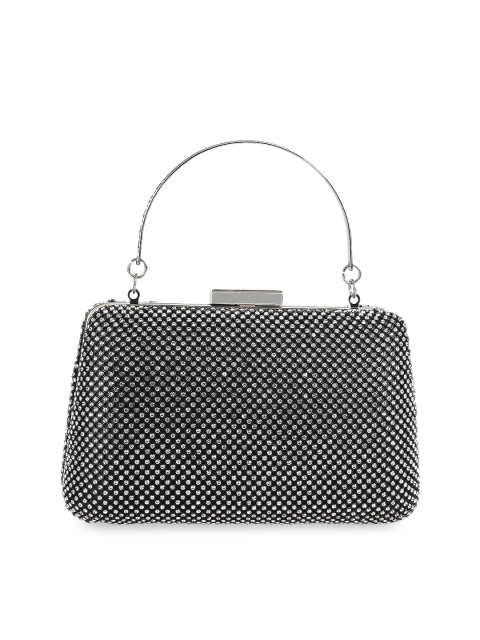 

Metro Black & Silver-Toned Embellished Embellished Box Clutch