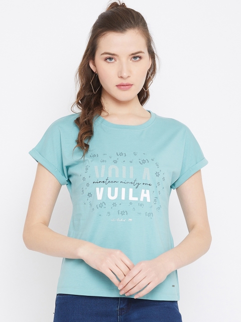 

Octave Women Turquoise Blue Printed Round Neck T-shirt