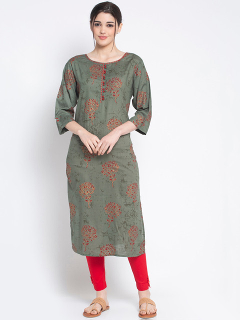 

ALC Creations Women Green Floral Printed Straight Kurta