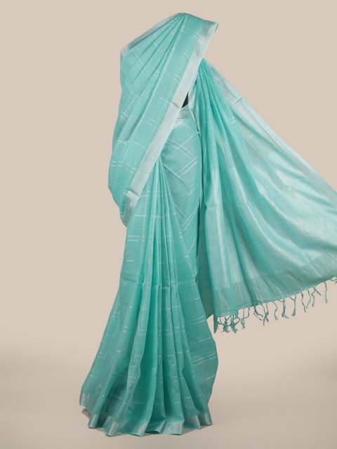 

Pothys Green Checked Linen Blend Saree