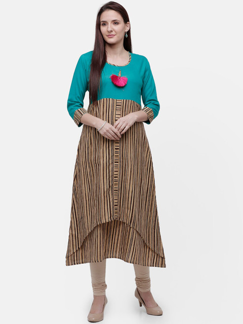 

Rasada Women Green Striped A-Line Kurta