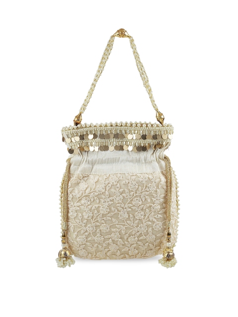 

Metro Off-White & Gold-Toned Embellished Clutch