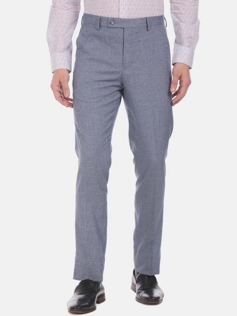 

Arrow New York Men Blue Regular Fit Self Design Formal Trousers