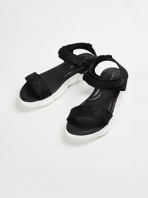 Fame Forever by Lifestyle Girls Black Embellished PU Open Toe Flats
