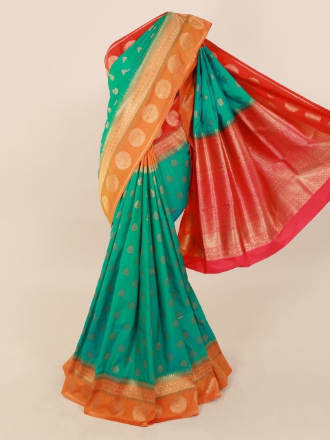 

Pothys Green & Gold-Toned Pure Silk Woven Design Saree