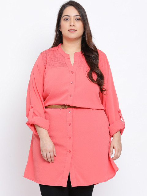

Oxolloxo Women Coral Pink Solid Plus Size Tunic
