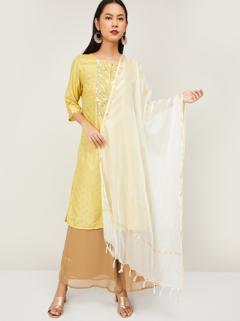 

Melange by Lifestyle White & Gold-Toned Woven Design Dupatta