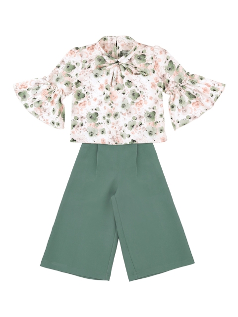 

Tiny Baby Girls Green & White Printed Top with Capris