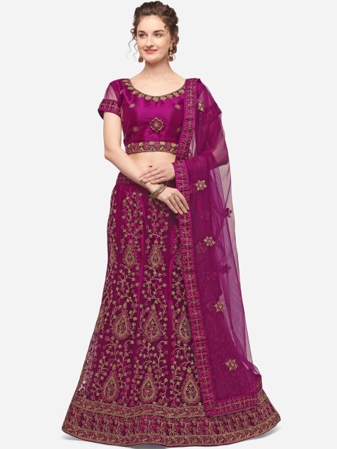 

V SALES Purple & Gold-Toned Embroidered Semi-Stitched Lehenga & Unstitched Blouse with Dupatta