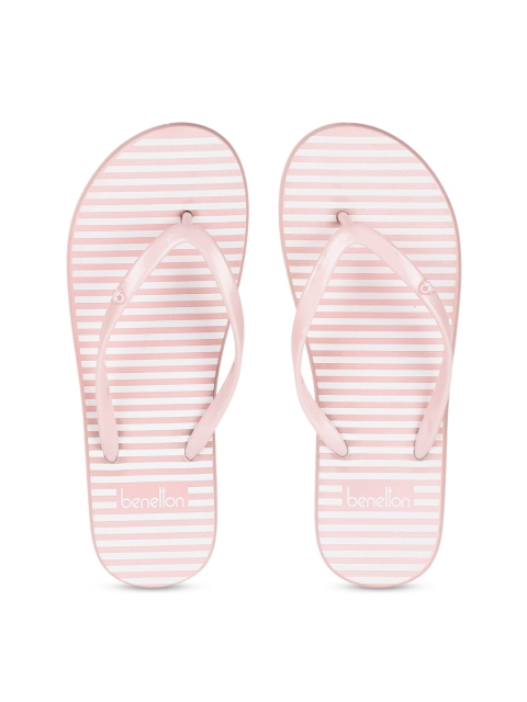 

United Colors of Benetton Women Pink & White Striped Thong Flip-Flops