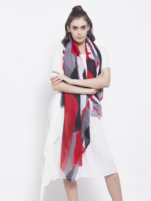 

J Style Women Red & Grey Printed Stole