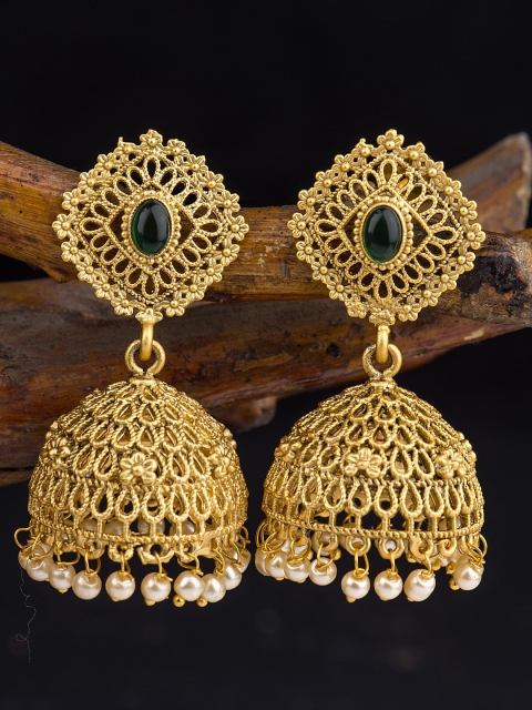 

Alankruthi Gold-Toned Dome Shaped Gold-Plated Handcrafted Jhumkas